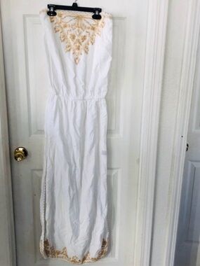 Cynthia Rowley white strapless embroidered beaded lightweight dress Size large